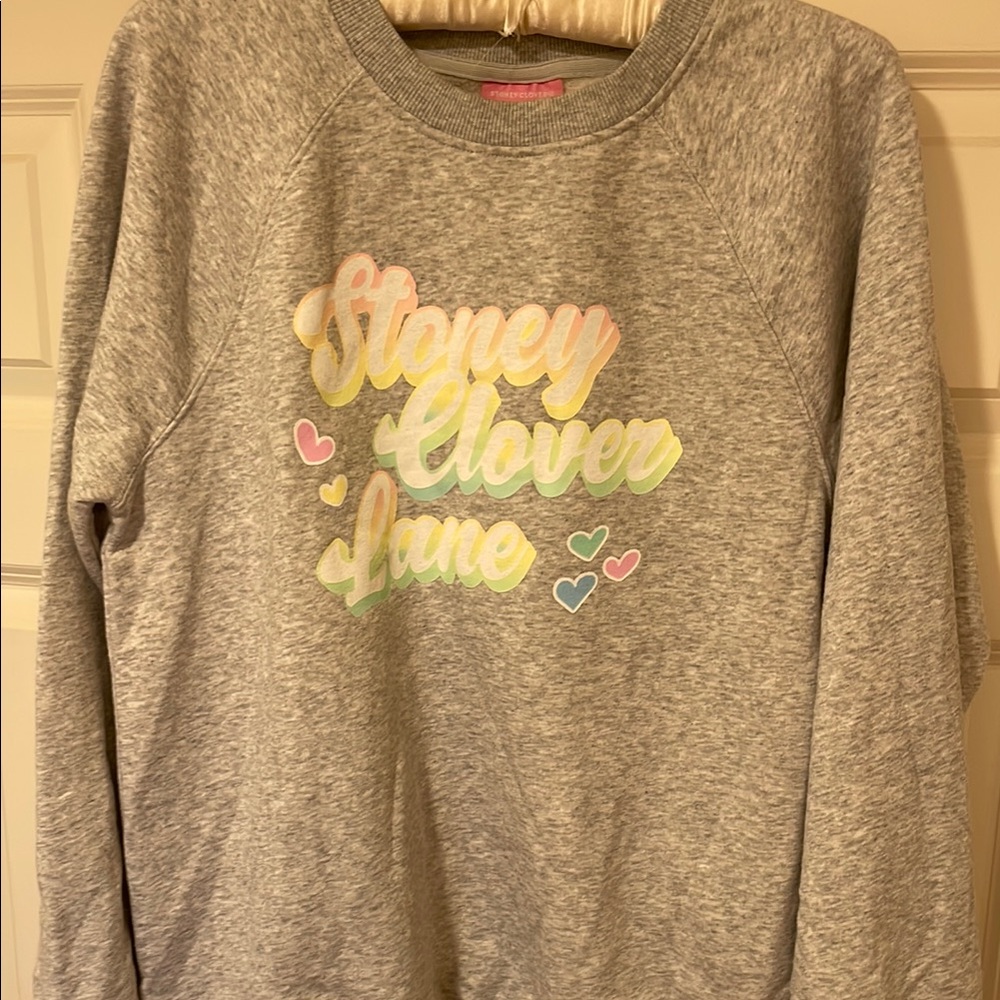 Stoney Clover Lane Gray Crew Neck Sweater with Floral Accents